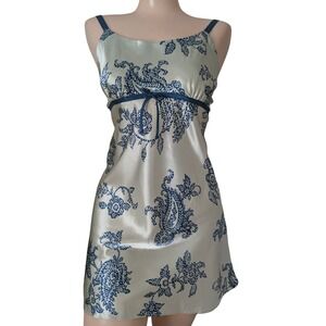 Y2K Babydoll Slip Dress Medium Bow Satin Floral Paisley Fairy Whimsi Lingerie